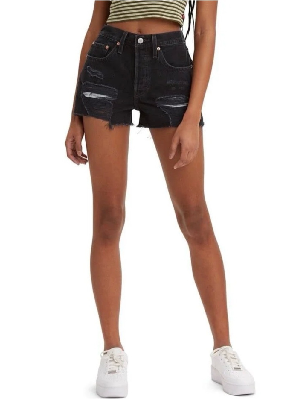 Levi 501 Black Distressed Jean Shorts